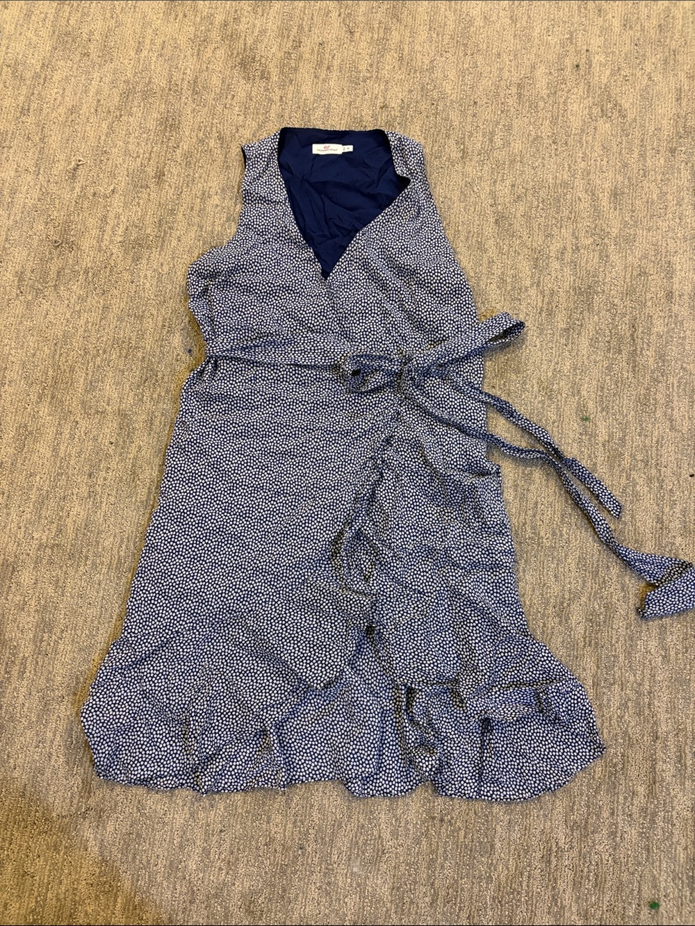 Vineyard Vines Navy and White Polka Dot Wrap Midi Dress